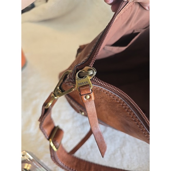Fossil Brown Genuine‎ Leather Satchel Crossbody Messenger Tote Bag Purse - Picture 9 of 16